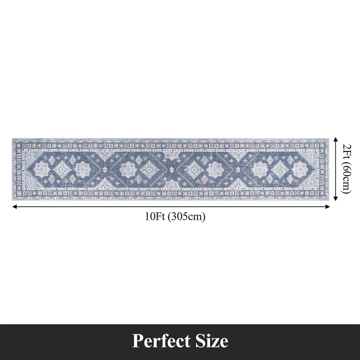 MeyJey Oriental Vintage Runner Rug for Hallways, Non-Slip Machine Washable Area Rug for Bedroom/Living/Dining/Laundry Room Carpet
