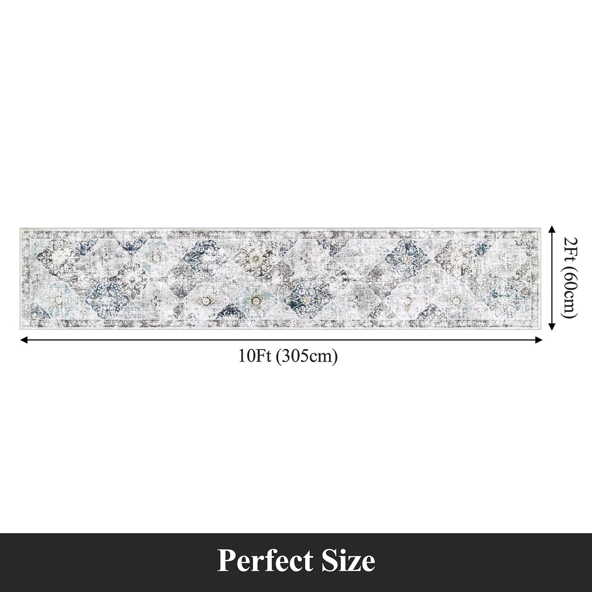 MeyJey Oriental Vintage Runner Rug for Hallways, Non-Slip Machine Washable Area Rug for Bedroom/Living/Dining/Laundry Room Carpet