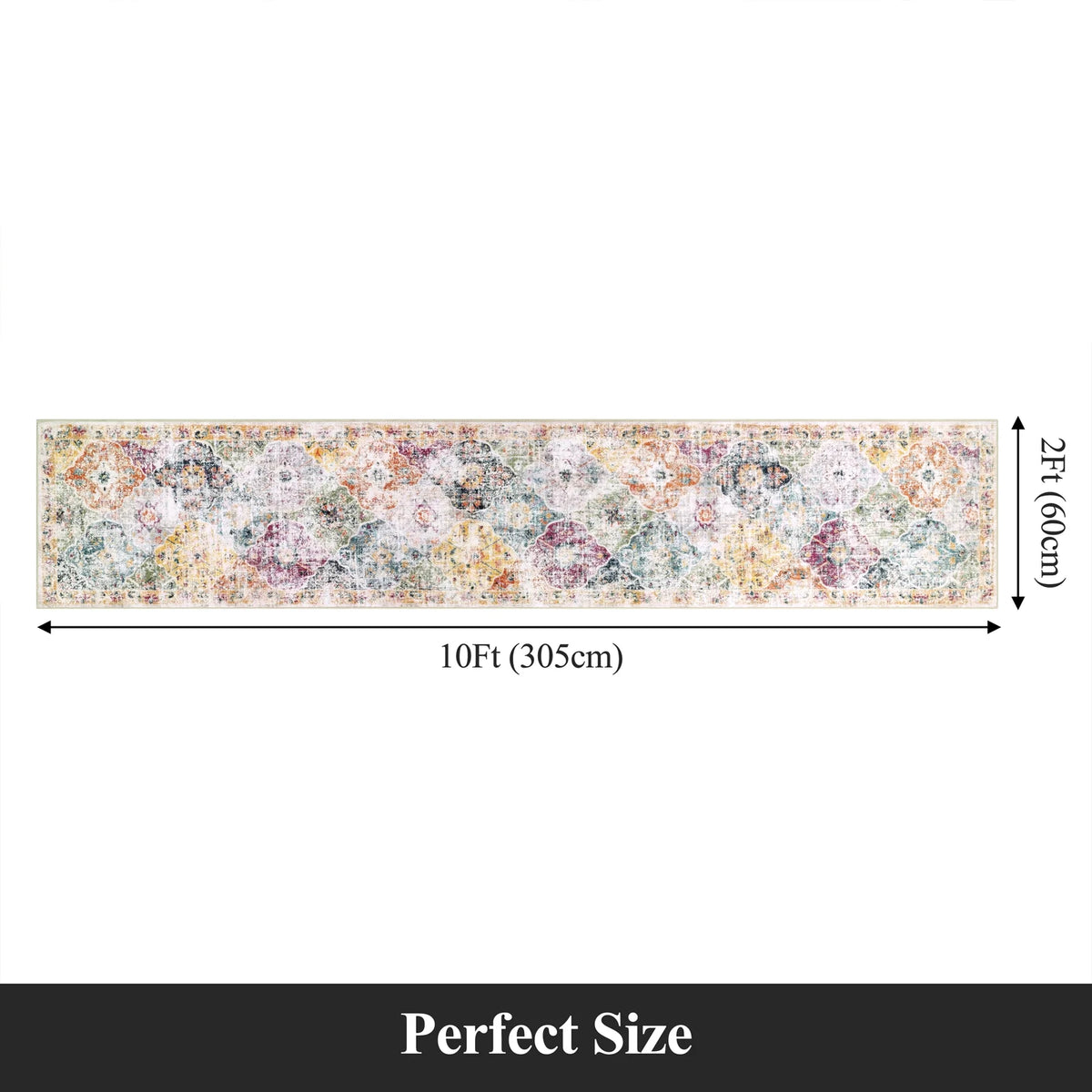 MeyJey Oriental Vintage Runner Rug for Hallways, Non-Slip Machine Washable Area Rug for Bedroom/Living/Dining/Laundry Room Carpet