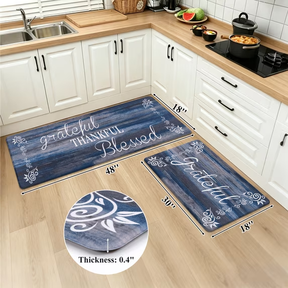 MeyJey Farmhouse Kitchen Rug Set of 2, Non Slip Anti Fatigue Waterproof Cushioned Mat for Kitchen, Dining, Laundry Room, 18"x30"+18"x48"