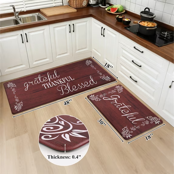 MeyJey Farmhouse Kitchen Rug Set of 2, Non Slip Anti Fatigue Waterproof Cushioned Mat for Kitchen, Dining, Laundry Room, 18"x30"+18"x48"