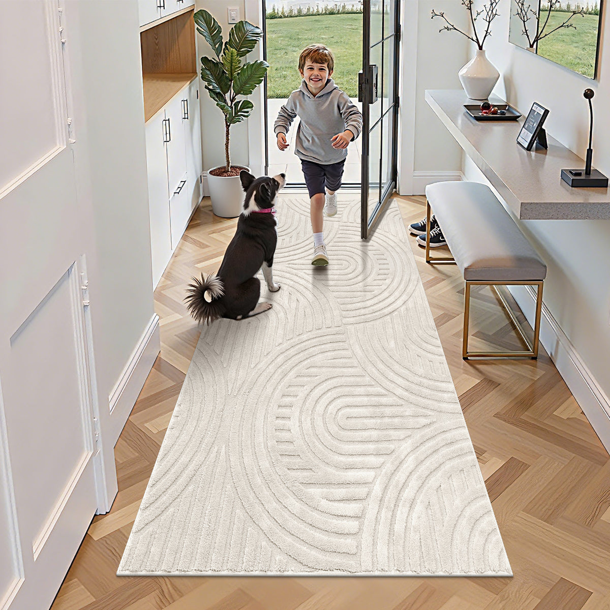 MeyJey  Shag Area Rug for Living Room Machine Washable Rugs for Bedroom Dinning Room Office Decor Fan Shadow PatternNon-Slip Soft Carpet, Pale Camel