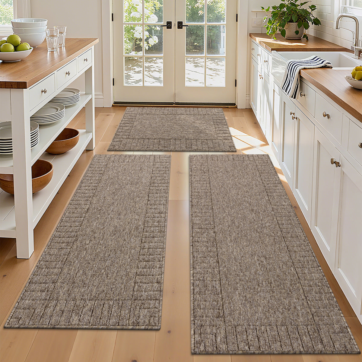 MeyJey Kitchen Rug Set 3 Piece, Non Slip Kitchen Floor Mats Machine Washable Mats for Home Floor and Living Room