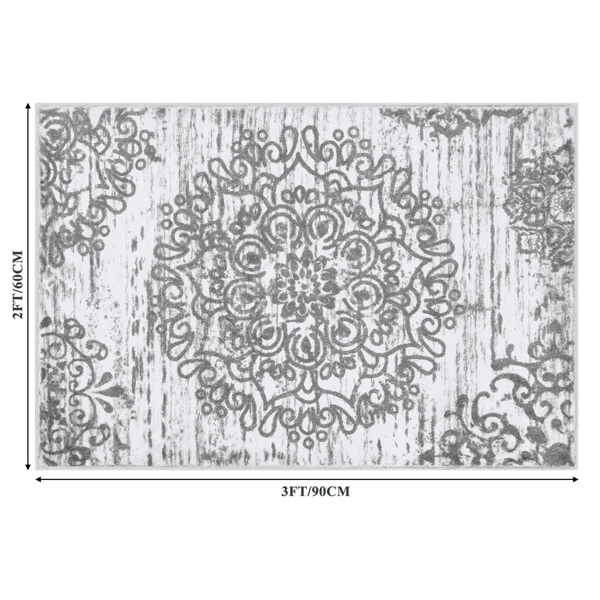 MeyJey Boho Indoor Area Rug Non-Slip Machine Washable Vintage Distressed Floor Carpet for Living Room Bedroom Dining Kitchen Hallway, Light Gray