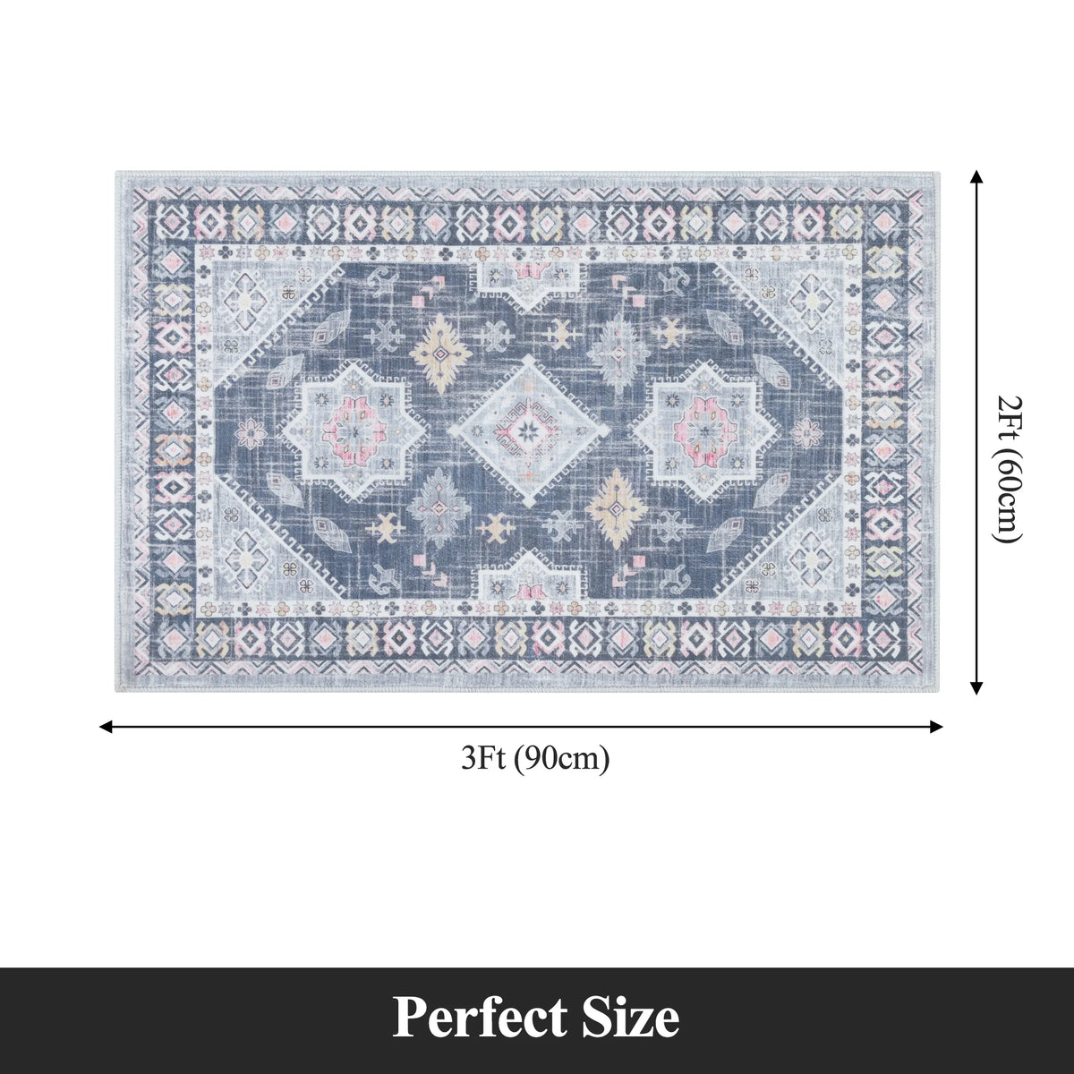 MeyJey Oriental Vintage Runner Rug for Hallways, Non-Slip Machine Washable Area Rug for Bedroom/Living/Dining/Laundry Room Carpet