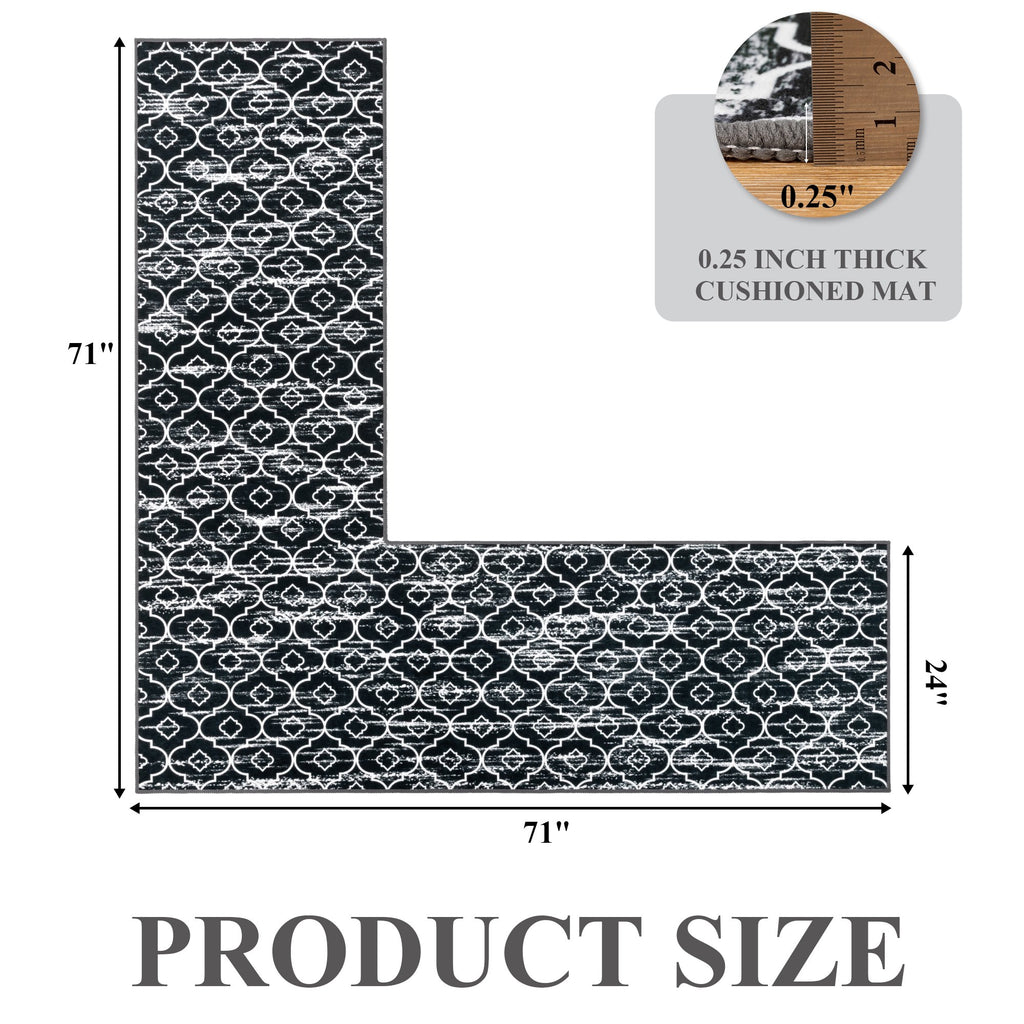 MeyJey L Shape Kitchen Mat, Anti-Slip Corner Kitchen rug for Floor, 1 Piece L Shape Rug, Absorbent Runner in Front of Sink, Washable Floor Rugs for Home,Kitchen(L-24”x 71”x 71”)