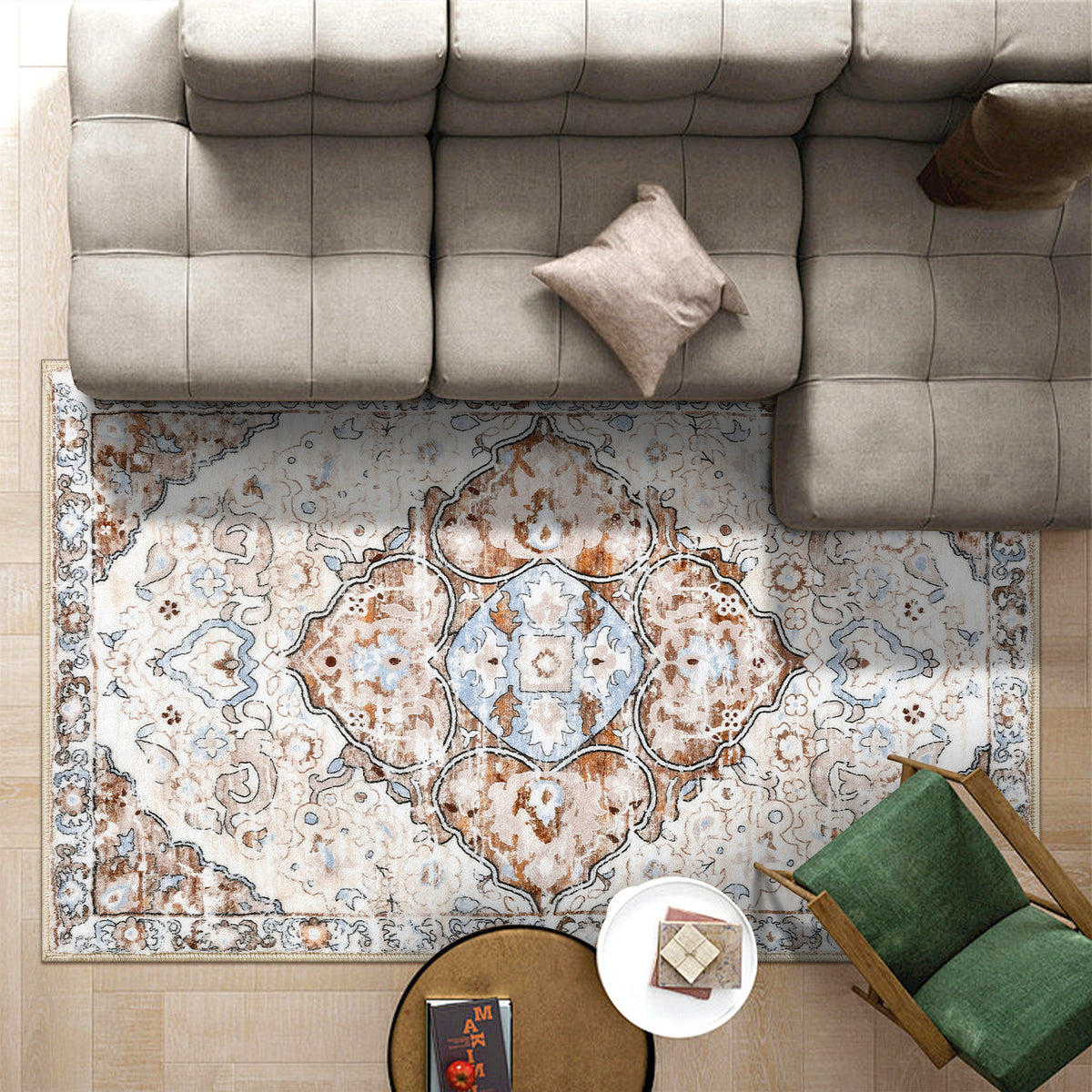 MeyJey Boho Indoor Hallway Runner Rug Oriental Non Slip Machine Washable Area Rug Distressed Vintage Floor Carpet for Bedroom Kitchen Dinning/Living/Laundry Room