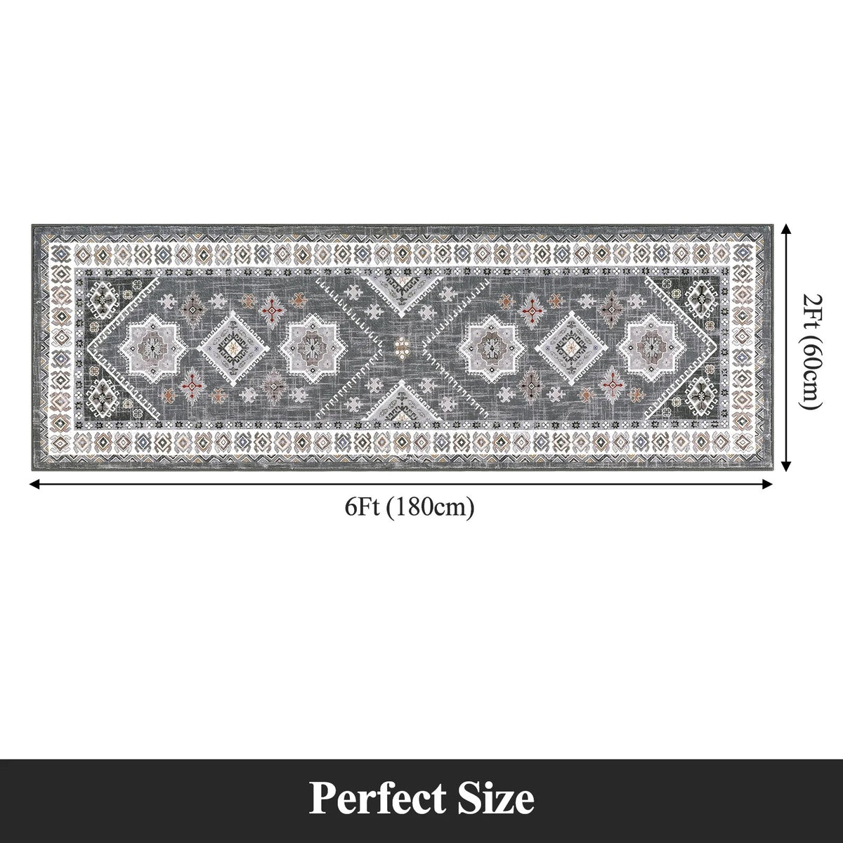 MeyJey Oriental Vintage Runner Rug for Hallways, Non-Slip Machine Washable Area Rug for Bedroom/Living/Dining/Laundry Room Carpet