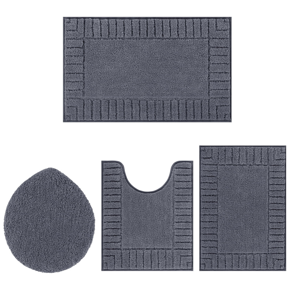MeyJey Bathroom Rugs Bath Mat Set 4 Pieces , Microfiber Shaggy Bath Set, Non-Slip Machine Washable Bath Mats for Bathroom, Tub, Shower with Contour Mat