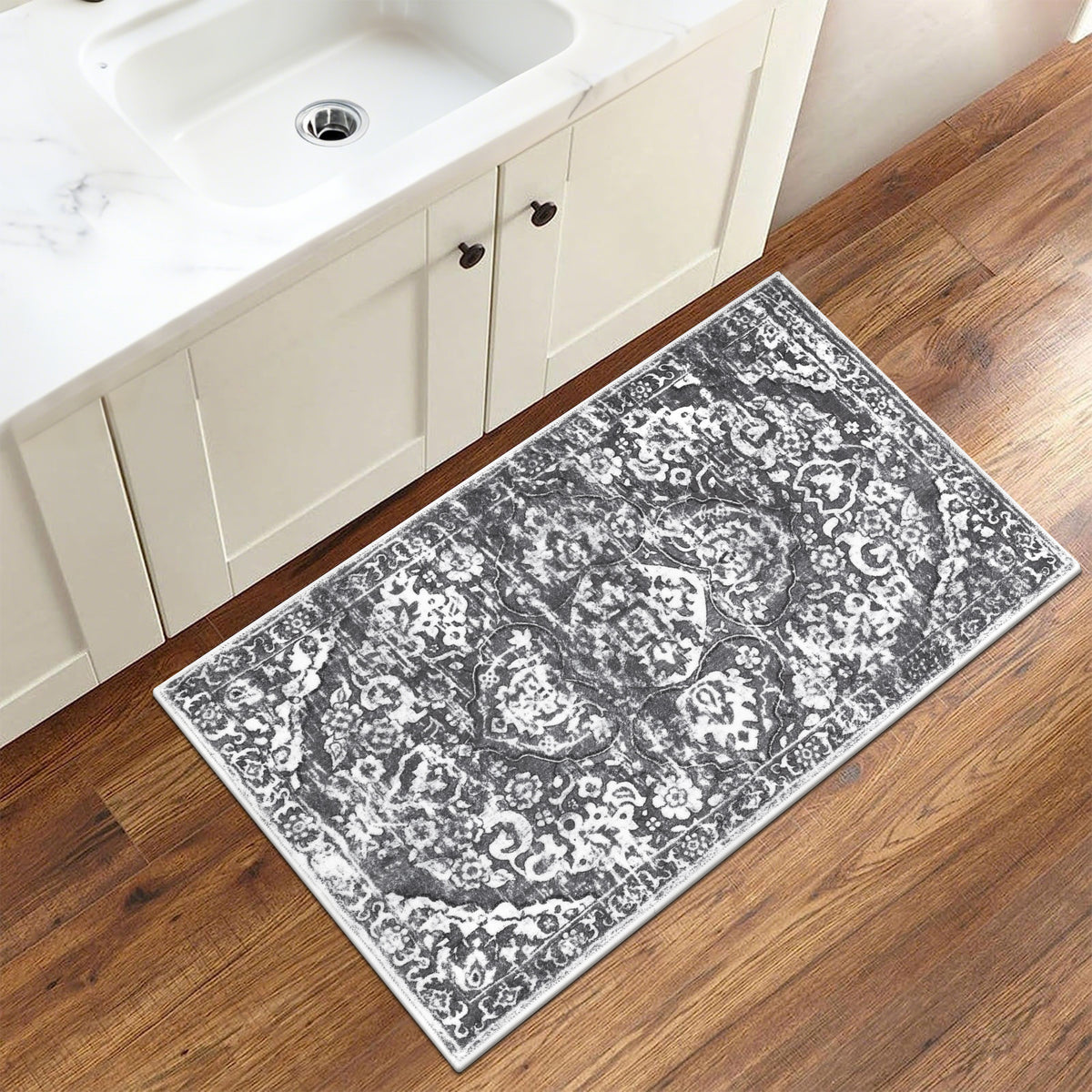 MeyJey Boho Indoor Hallway Runner Rug, Oriental Non Slip Machine Washable Area Rug Distressed Vintage Floor Carpet for Bedroom Kitchen Dinning/Living/Laundry Room, Gray