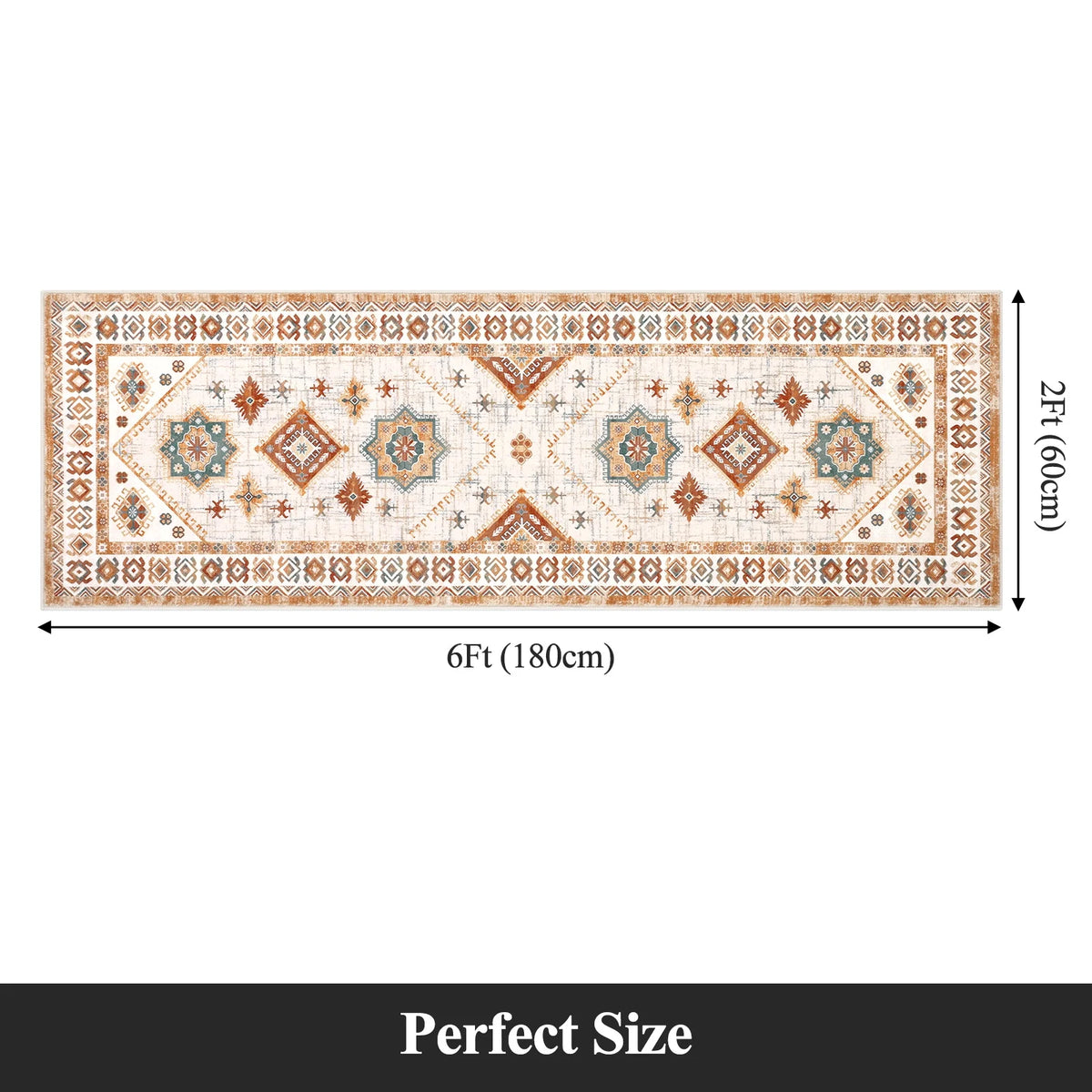 MeyJey Oriental Vintage Runner Rug for Hallways, Non-Slip Machine Washable Area Rug for Bedroom/Living/Dining/Laundry Room Carpet