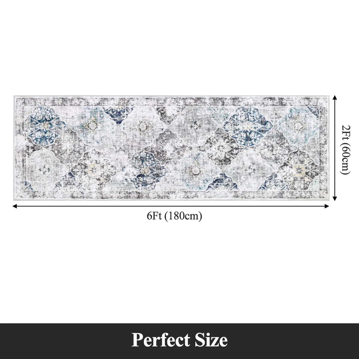 MeyJey Oriental Vintage Runner Rug for Hallways, Non-Slip Machine Washable Area Rug for Bedroom/Living/Dining/Laundry Room Carpet
