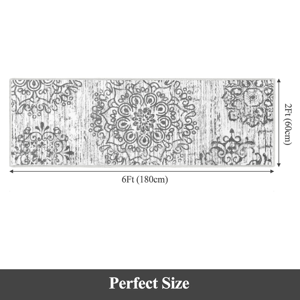 MeyJey Boho Indoor Area Rug Non-Slip Machine Washable Vintage Distressed Floor Carpet for Living Room Bedroom Dining Kitchen Hallway, Light Gray