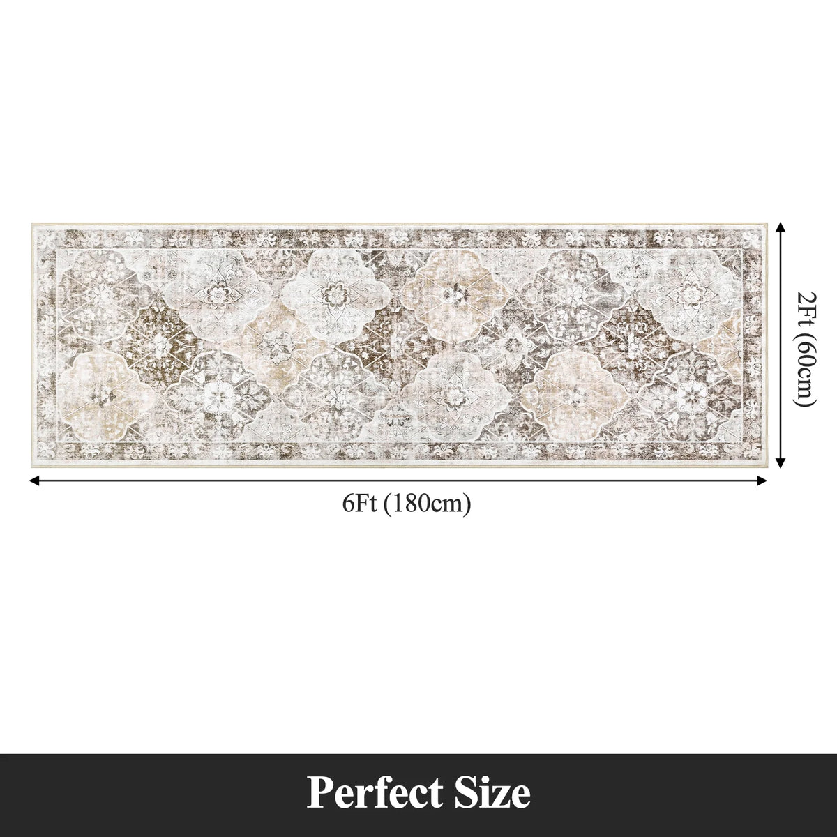 MeyJey Oriental Vintage Runner Rug for Hallways, Non-Slip Machine Washable Area Rug for Bedroom/Living/Dining/Laundry Room Carpet