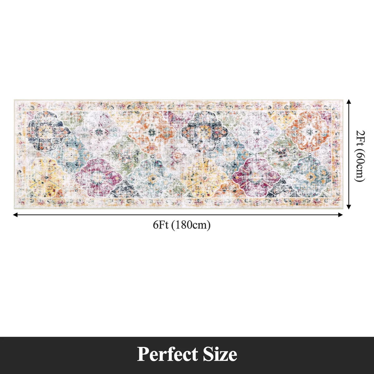 MeyJey Oriental Vintage Runner Rug for Hallways, Non-Slip Machine Washable Area Rug for Bedroom/Living/Dining/Laundry Room Carpet