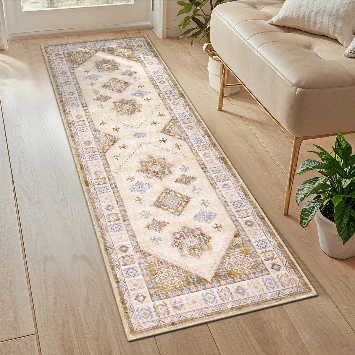 MeyJey Oriental Vintage Runner Rug for Hallways, Non-Slip Machine Washable Area Rug for Bedroom/Living/Dining/Laundry Room Carpet