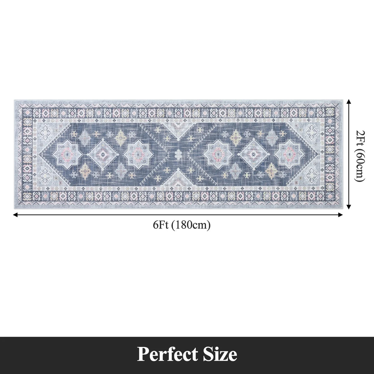 MeyJey Oriental Vintage Runner Rug for Hallways, Non-Slip Machine Washable Area Rug for Bedroom/Living/Dining/Laundry Room Carpet