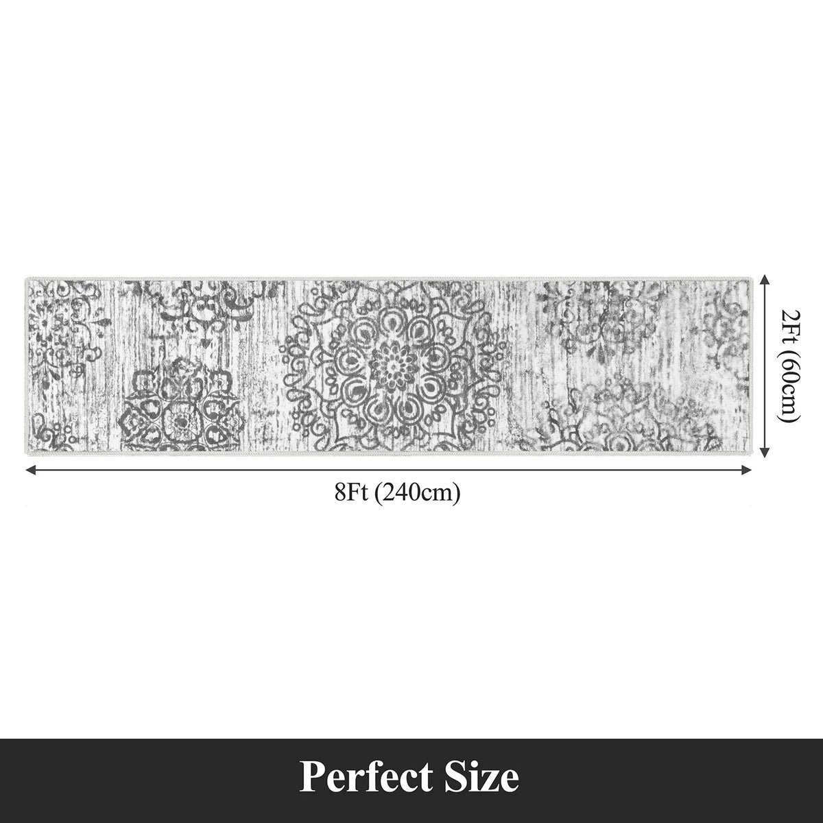 MeyJey Boho Indoor Area Rug Non-Slip Machine Washable Vintage Distressed Floor Carpet for Living Room Bedroom Dining Kitchen Hallway, Light Gray