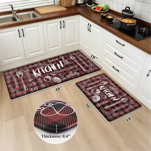 MeyJey Farmhouse Kitchen Rug Set of 2, Non Slip Anti Fatigue Waterproof Cushioned Mat for Kitchen, Dining, Laundry Room, 18"x30"+18"x48"