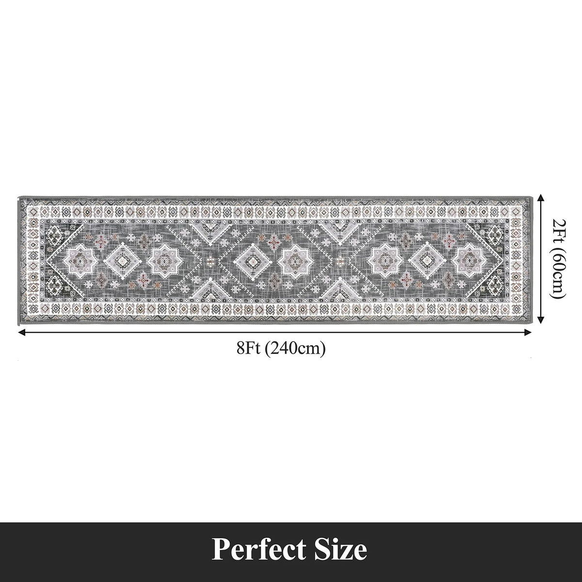MeyJey Oriental Vintage Runner Rug for Hallways, Non-Slip Machine Washable Area Rug for Bedroom/Living/Dining/Laundry Room Carpet