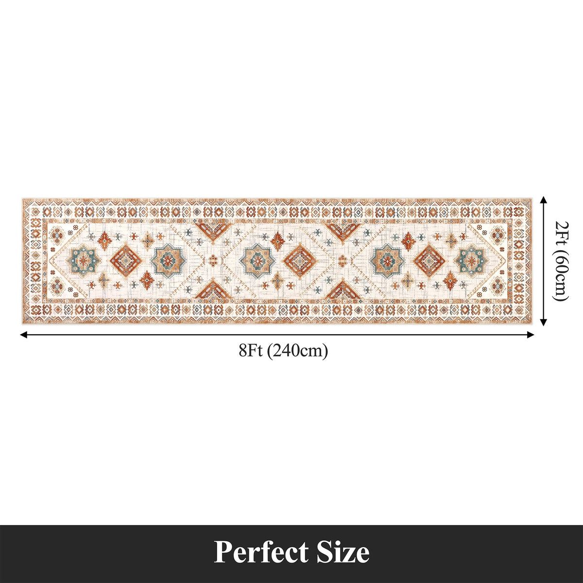 MeyJey Oriental Vintage Runner Rug for Hallways, Non-Slip Machine Washable Area Rug for Bedroom/Living/Dining/Laundry Room Carpet