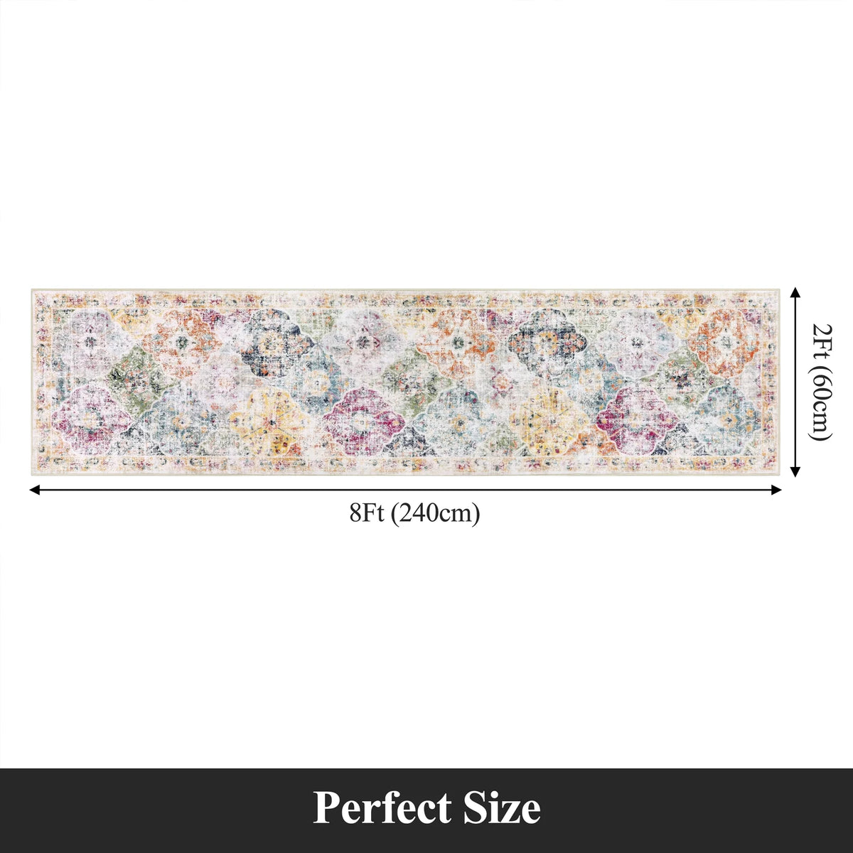 MeyJey Oriental Vintage Runner Rug for Hallways, Non-Slip Machine Washable Area Rug for Bedroom/Living/Dining/Laundry Room Carpet