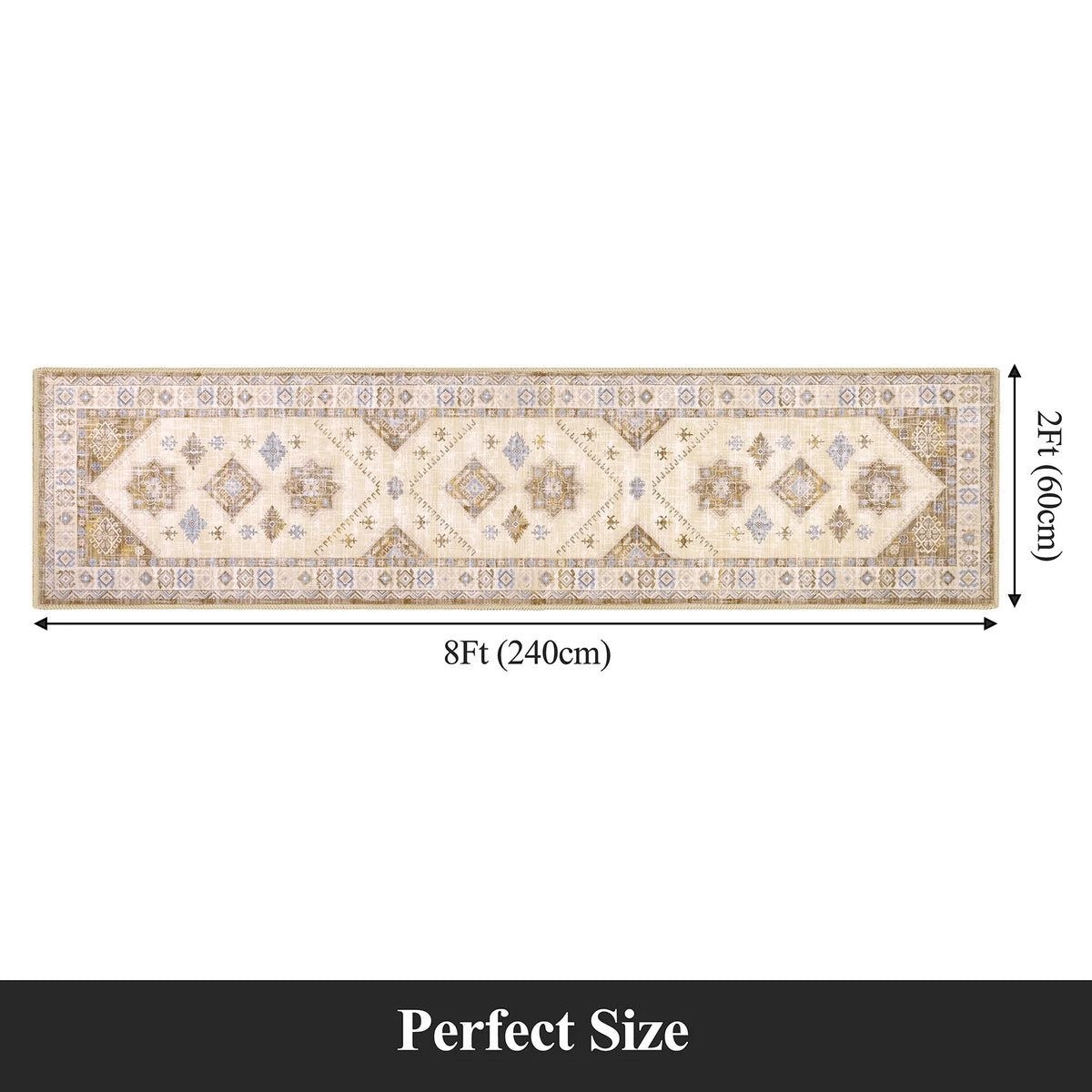 MeyJey Oriental Vintage Runner Rug for Hallways, Non-Slip Machine Washable Area Rug for Bedroom/Living/Dining/Laundry Room Carpet