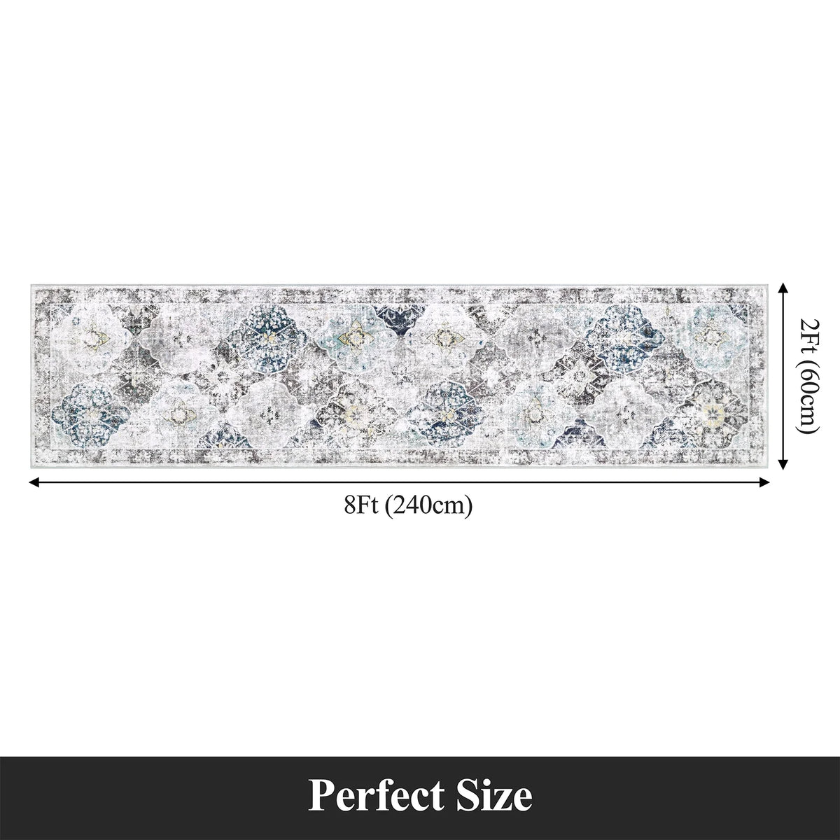 MeyJey Oriental Vintage Runner Rug for Hallways, Non-Slip Machine Washable Area Rug for Bedroom/Living/Dining/Laundry Room Carpet
