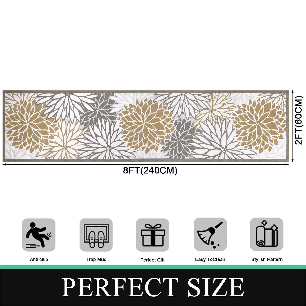 MeyJey Floral Runner Rug for Hallways, Oriental Non Slip Machine Washable Area Rugs Vintage Floor Carpet for Bedroom Kitchen Dinning/Living/Laundry Room