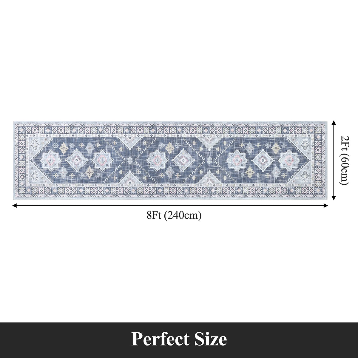 MeyJey Oriental Vintage Runner Rug for Hallways, Non-Slip Machine Washable Area Rug for Bedroom/Living/Dining/Laundry Room Carpet