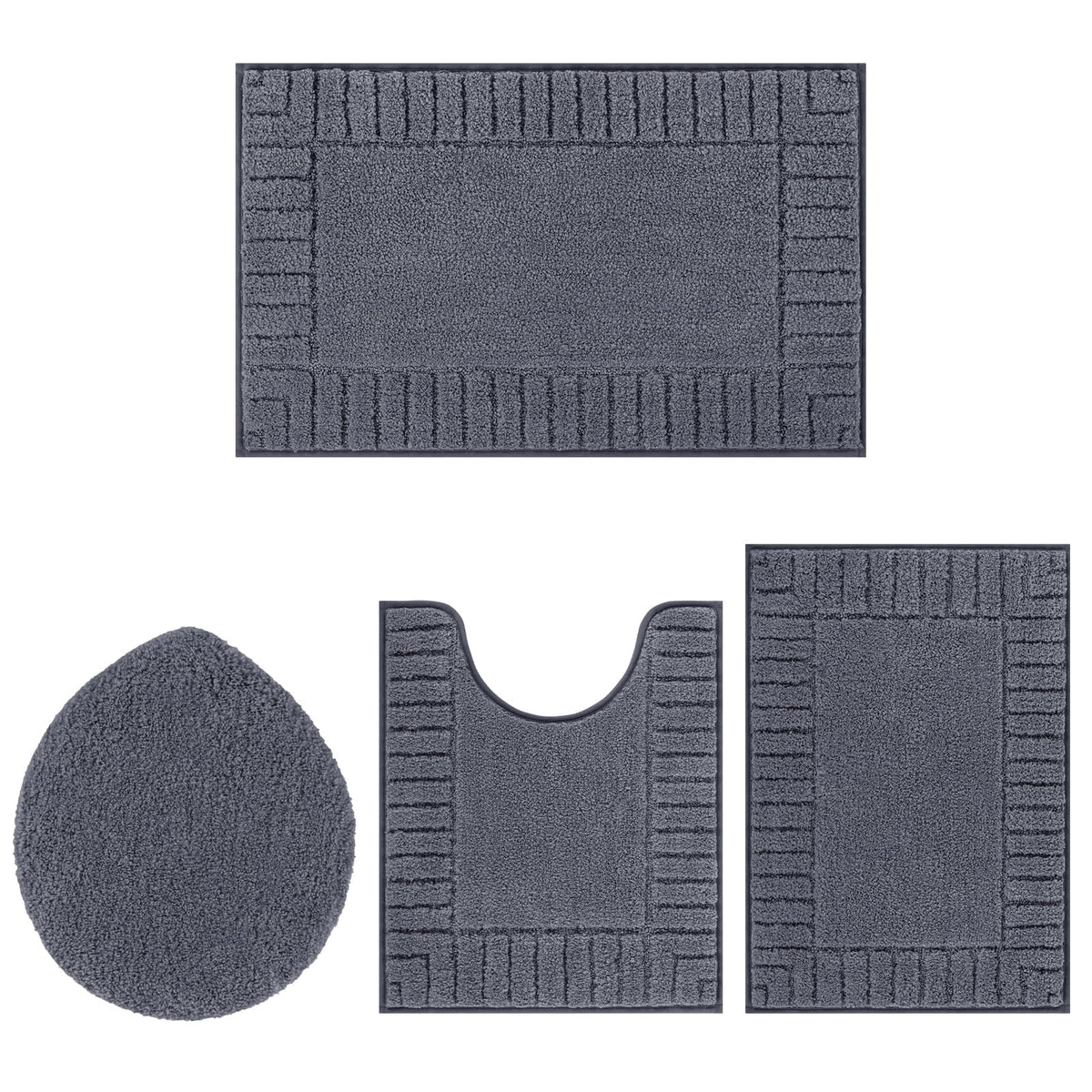 MeyJey Bathroom Rugs Bath Mat Set 4 Pieces , Microfiber Shaggy Bath Set, Non-Slip Machine Washable Bath Mats for Bathroom, Tub, Shower with Contour Mat