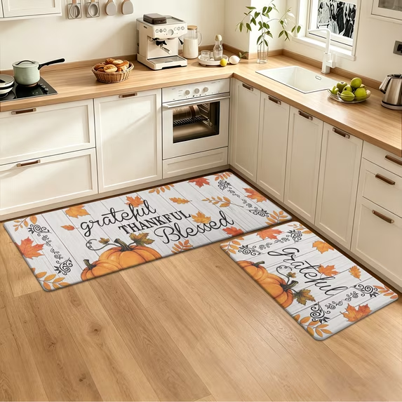 MeyJey Farmhouse Kitchen Rug Set of 2, Non Slip Anti Fatigue Waterproof Cushioned Mat for Kitchen, Dining, Laundry Room, 18"x30"+18"x48"