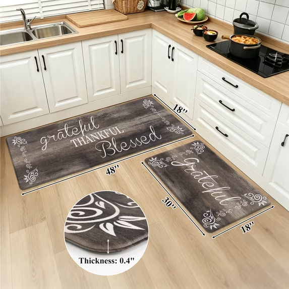 MeyJey Farmhouse Kitchen Rug Set of 2, Non Slip Anti Fatigue Waterproof Cushioned Mat for Kitchen, Dining, Laundry Room, 18"x30"+18"x48"