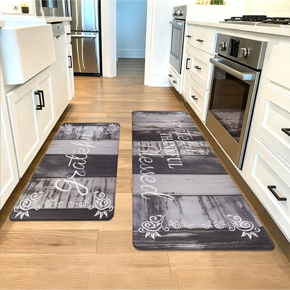 MeyJey Farmhouse Kitchen Rug Set of 2, Non Slip Anti Fatigue Waterproof Cushioned Mat for Kitchen, Dining, Laundry Room, 18"x30"+18"x48"