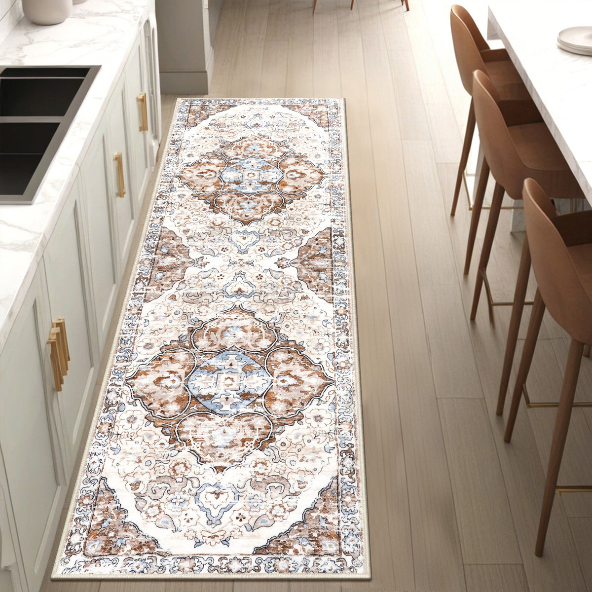 MeyJey Boho Indoor Hallway Runner Rug Oriental Non Slip Machine Washable Area Rug Distressed Vintage Floor Carpet for Bedroom Kitchen Dinning/Living/Laundry Room