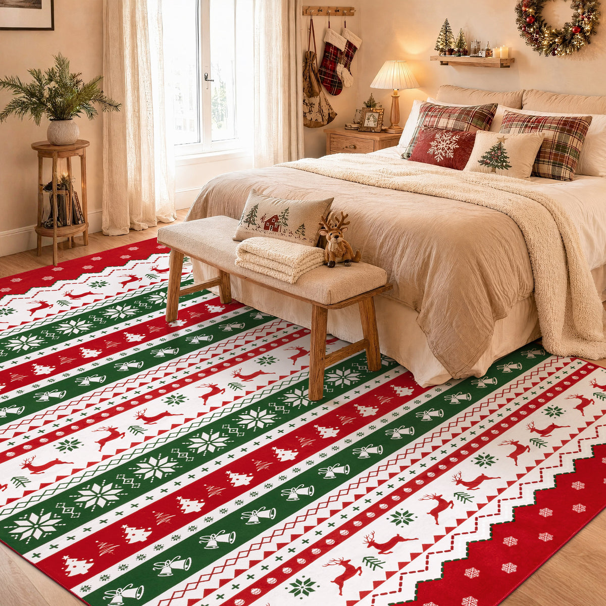 Christmas Runner Rug Non-Slip Washable Kitchen Rug, Winter Xmas Holiday Farmhouse Door Mat Entryway Rug Carpet Runner Decorations for Hallway Laundry Room Entrance