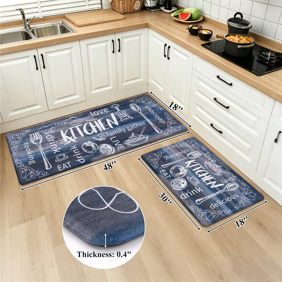 MeyJey Farmhouse Kitchen Rug Set of 2, Non Slip Anti Fatigue Waterproof Cushioned Mat for Kitchen, Dining, Laundry Room, 18"x30"+18"x48"