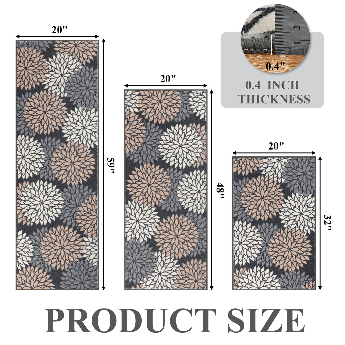 MeyJey Kitchen Rug Anti-Fatigue Mat Set for Kitchen, 2 Piece Non-Slip Waterproof Comfort Cushioned Floor Mats 20"x31.5"+20"x59"