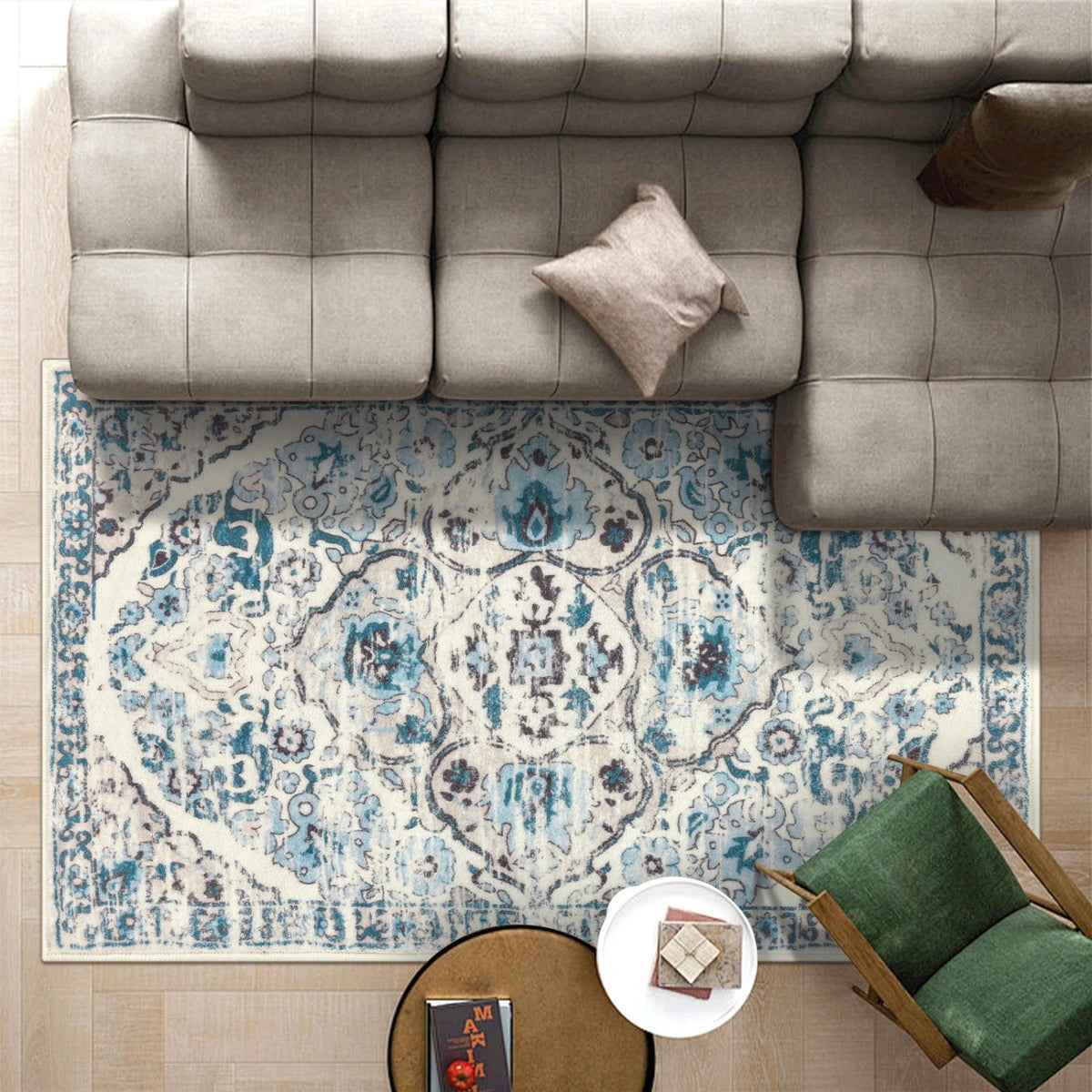 MeyJey Boho Indoor Living Room Area Rug Non-Slip Machine Washable Vintage Oriental Distressed Floor Carpet for Bedroom Dining Kitchen Hallway Nursery