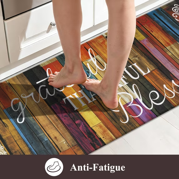 MeyJey Farmhouse Kitchen Rug Set of 2, Non Slip Anti Fatigue Waterproof Cushioned Mat for Kitchen, Dining, Laundry Room, 18"x30"+18"x48"