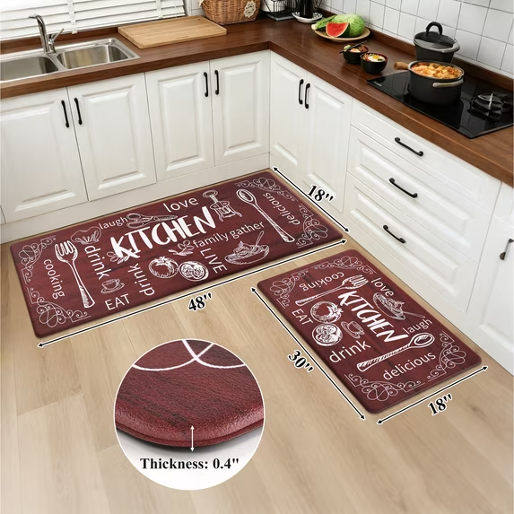 MeyJey Farmhouse Kitchen Rug Set of 2, Non Slip Anti Fatigue Waterproof Cushioned Mat for Kitchen, Dining, Laundry Room, 18"x30"+18"x48"