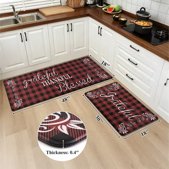 MeyJey Farmhouse Kitchen Rug Set of 2, Non Slip Anti Fatigue Waterproof Cushioned Mat for Kitchen, Dining, Laundry Room, 18"x30"+18"x48"