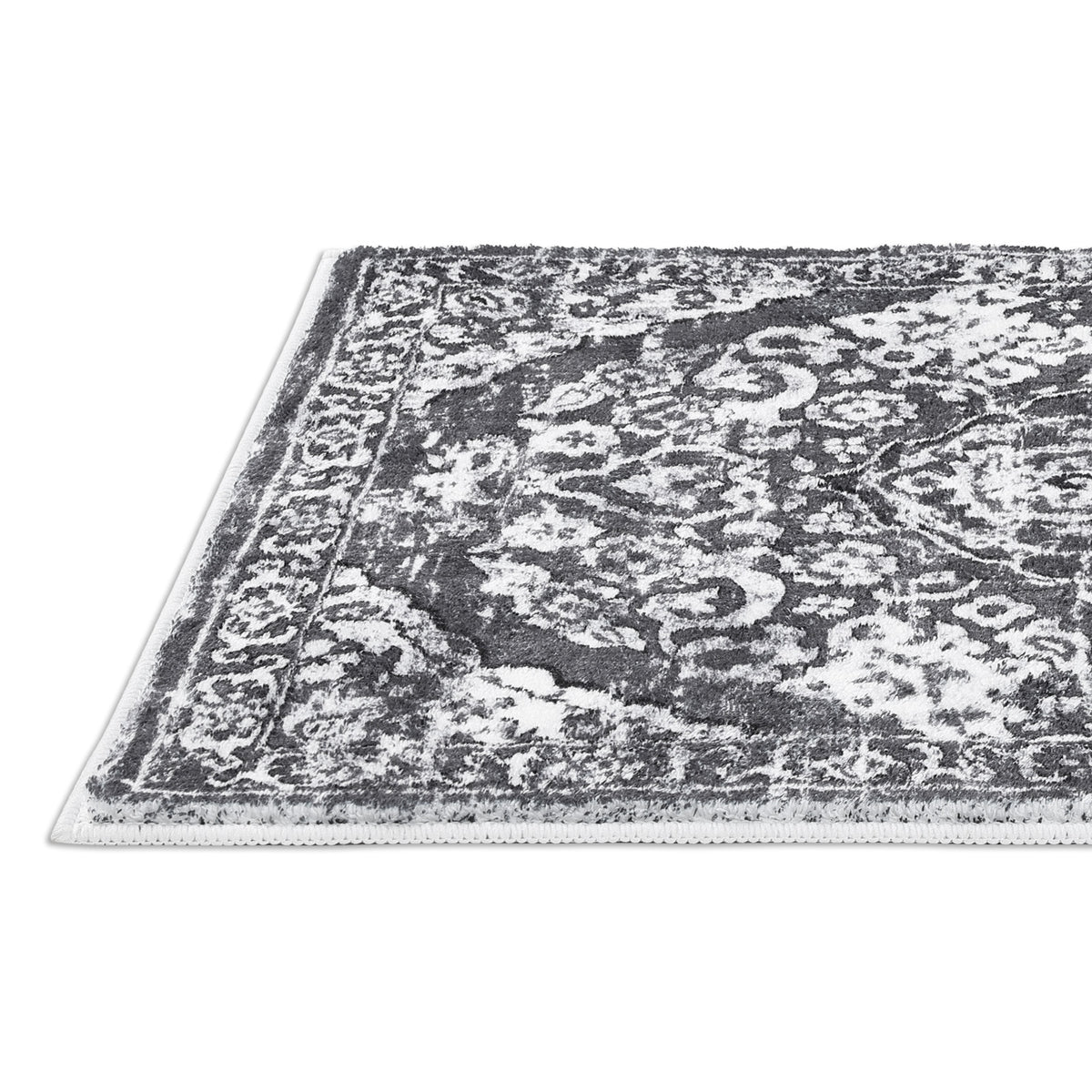 MeyJey Boho Indoor Hallway Runner Rug, Oriental Non Slip Machine Washable Area Rug Distressed Vintage Floor Carpet for Bedroom Kitchen Dinning/Living/Laundry Room, Gray