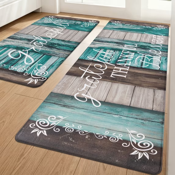MeyJey Farmhouse Kitchen Rug Set of 2, Non Slip Anti Fatigue Waterproof Cushioned Mat for Kitchen, Dining, Laundry Room, 18"x30"+18"x48"