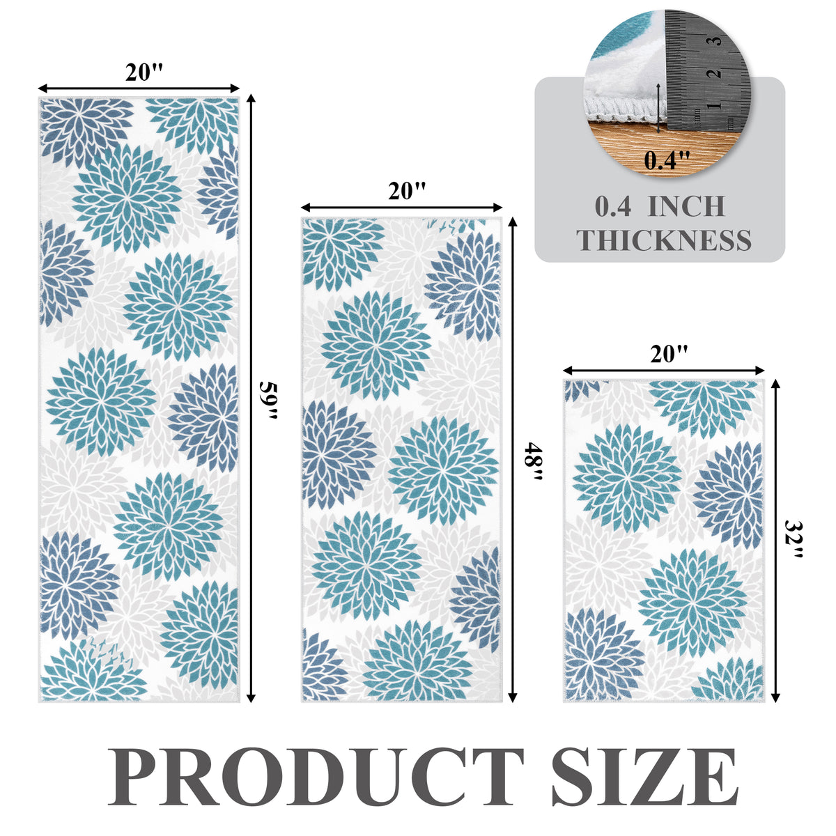 MeyJey Kitchen Rug Anti-Fatigue Mat Set for Kitchen, 2 Piece Non-Slip Waterproof Comfort Cushioned Floor Mats 20"x31.5"+20"x59"