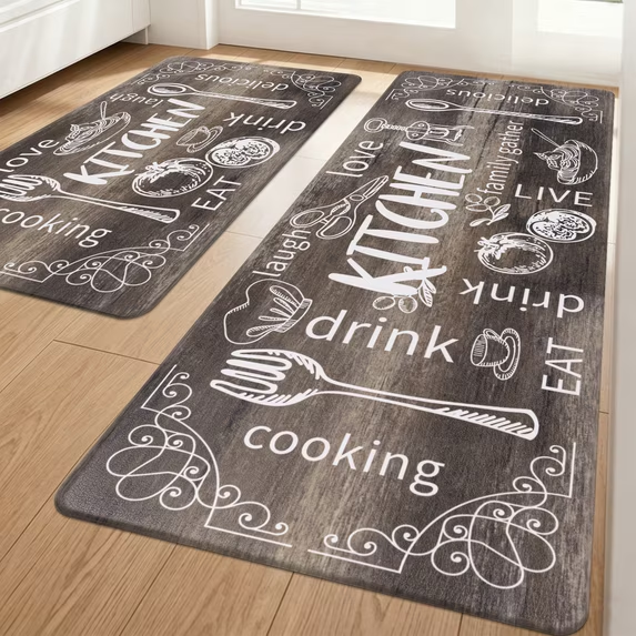 MeyJey Farmhouse Kitchen Rug Set of 2, Non Slip Anti Fatigue Waterproof Cushioned Mat for Kitchen, Dining, Laundry Room, 18"x30"+18"x48"