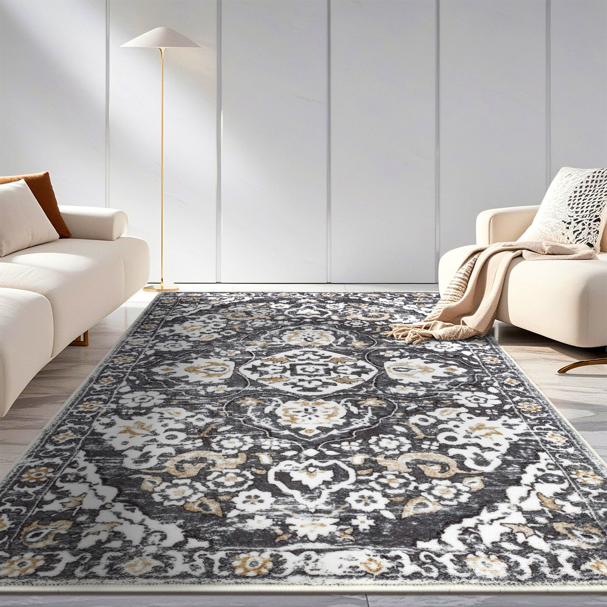 MeyJey Boho Indoor Hallway Runner Rug, Oriental Non Slip Machine Washable Area Rug Distressed Vintage Floor Carpet for Bedroom Kitchen Dinning/Living/Laundry Room