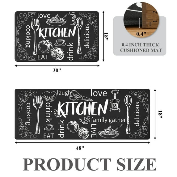 MeyJey Farmhouse Kitchen Rug Set of 2, Non-Slip Anti-Fatigue Waterproof Cushioned Mat for Kitchen, Dining & Laundry Room, 18"x30"+18"x48"
