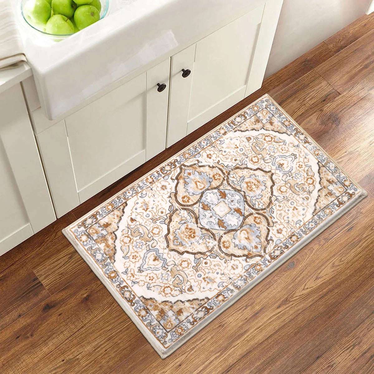 MeyJey Boho Indoor Living Room Area RugNon-Slip Machine Washable Vintage Oriental Distressed Floor Carpet for Bedroom Dining Kitchen Hallway Nursery, Cream/Orange