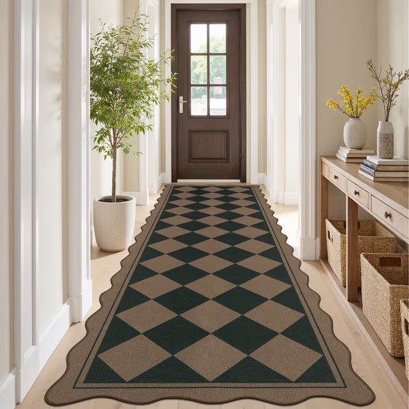MeyJey Runner Rug for Hallway, Washable Kitchen Rugs Non Slip Faux Jute Scalloped Indoor Carpet for Entryway Laundry Room Floor Mats